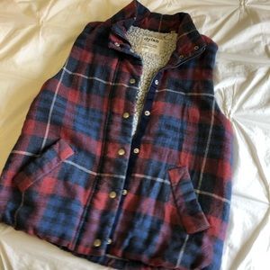 Anthropologie plaid vest with sherpa interior XS